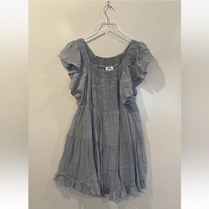 NWT BluIvy Blue Off the Shoulder Dress‎ Flutter Sleeve Tiered Dress Womens Small